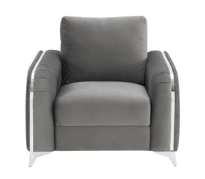 English Elm Wenona Velvet Sofa with Chrome Legs, Pocket Coil Seat, Tight Seat & Loose Back Cushions, Durable Frame Gray 34 L x 20.8 W x 17 H B2726S00428