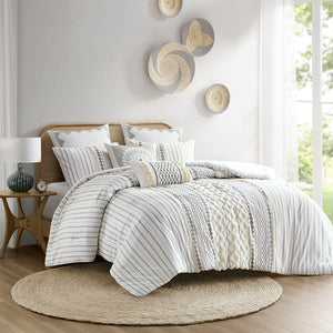 INK+IVY Imani Global Inspired Cotton Printed Comforter Set with Chenille II10-994 Ivory