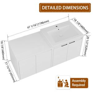 English Elm 48" Bathroom Vanity With Resin Sink, Soft-Close Doors & Wall Cabinet - Modern Floating Design! W999S00421