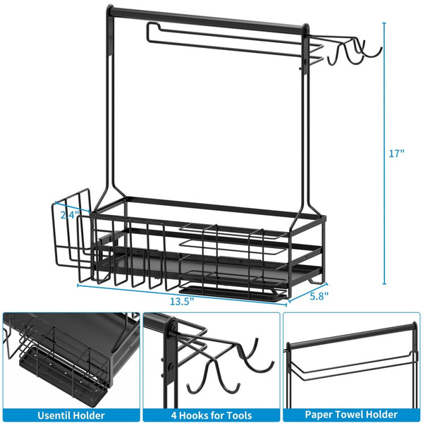 English Elm Outdoor Grill Station Caddy with Hooks Towel Holder Plate Storage for Cookouts W2181P481264