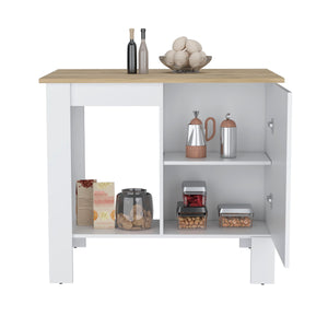 English Elm Atenea Kitchen Island with Single Door Cabinet & Shelf, White/Macadamia Finish, Spacious Top Storage B070P214570