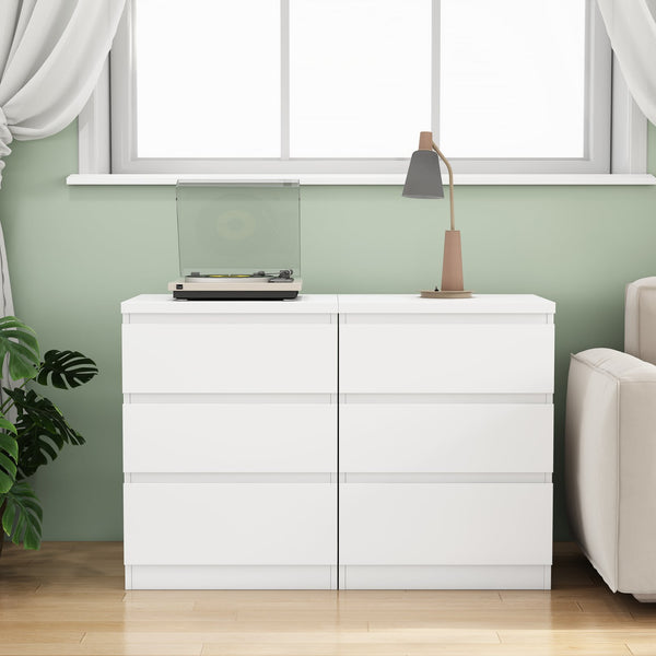 English Elm 19.7-inch Matte Finish 3 Drawer Nightstand Set of 2 Handle Free Modern Bedroom Storage White W3151S00079