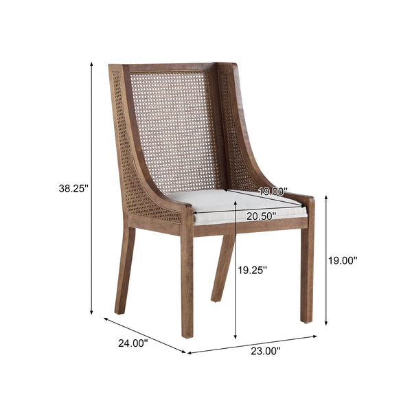 English Elm Christopher Knight Home® - DINING Chair Set of 2 Beige Upholstered Rattan Backrests Rustic Rubberwood Frame Comfortable Seats N771P253335T