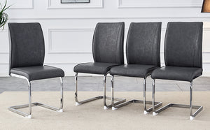 English Elm Luxury Arch Dining Chair Set Of 4 - Dark Gray Pu With High-Resilience Comfort & Silver Legs W1151P154855