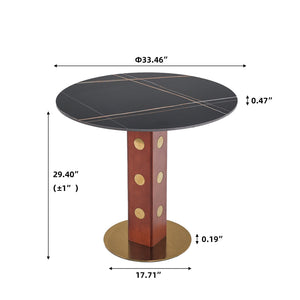 English Elm Modern Round Dining Table - 33.5" Sintered Stone Top, Wooden Legs & Gold Base, Perfect For Small Spaces W1535S00578