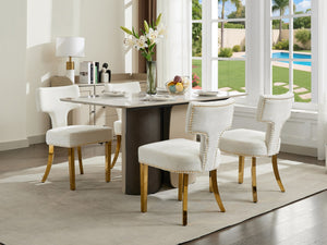 English Elm Mid Century Modern Dining Chairs with Copper Nail Trim, Plush High-Density Foam Seats, Brushed Steel Legs Beige W1143P314902