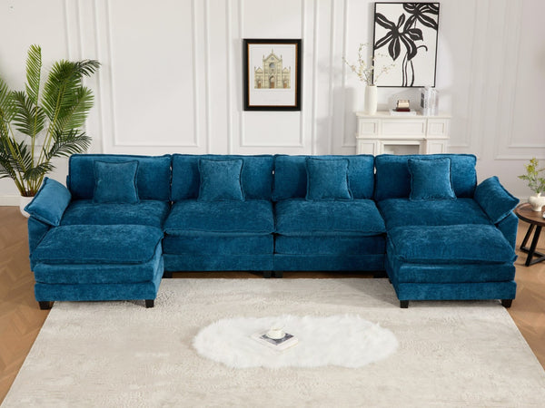 English Elm Wider Armrest 3-Seat Sectional Couch In Blue, Breathable Chenille, Modular Comfort For Any Space W1143S00044-GIGA