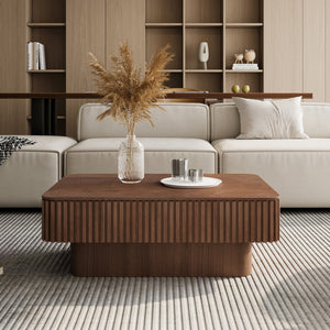 English Elm 38.6'' Fluted Walnut Lift-top Coffee Table with Hidden Storage for Modern Living W1435P380337