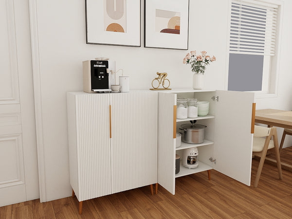 English Elm Modern White Sideboard with Gold Handles - Ancient White Engineered Wood Buffet, Durable Storage Organizer W2139P306488