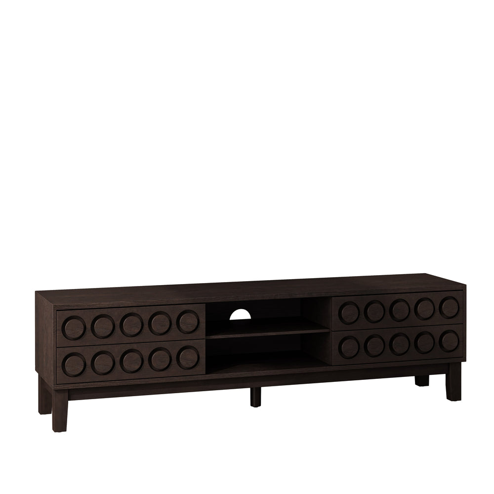 English Elm Modern Mid-Century Media Console with 4 Drawers and Concealed Cable Management, Stylish TV Stand Up to 75" Dark Brown W757P305596