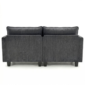 English Elm Modern Chenille Three Seat Sofa with Ottoman Usb Charging Ports and Storage Pockets Black W2519S00002
