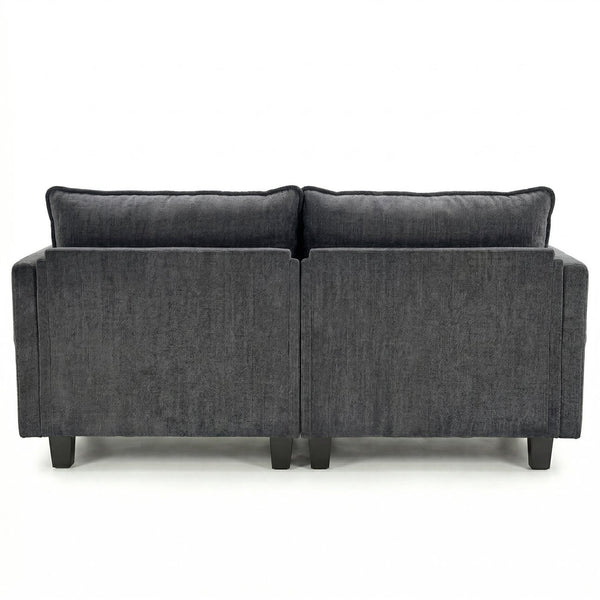 English Elm Modern Chenille Three Seat Sofa with Ottoman Usb Charging Ports and Storage Pockets Black W2519S00002