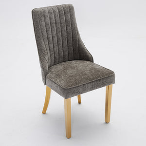 English Elm Rayon Channel-Back Chenille Dining Chairs Set Of 2 - Plush Upholstered Accent Chairs With Gold Legs W1143P293314-GIGA