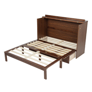 English Elm Queen Size Murphy Bed - Stylish Pine Wood Cabinet With Power Station & Rattan Panel For Space-Saving W504S00234-GIGA