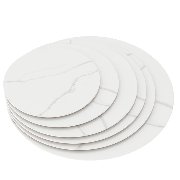 English Elm 32"inch Round Tempered Glass Tabletop Marble Print Indoor Outdoor Dining Patio Replace White W241P361457