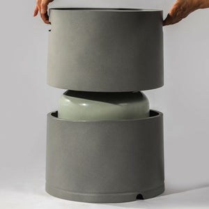 English Elm Steel Grey Outdoor Propane Tank Cover Hideaway Side Table Steel Split Design Concrete Look Patio Storage and Holder W853P202182