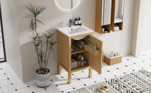English Elm 18" Pine and Mdf Bathroom Vanity with Ceramic Basin Soft Close Hinged Cabinet N710P426321P