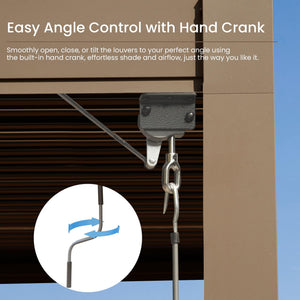 English Elm 10x12 Modern Brown Louvered Pergola with Dual Adjustable Aluminum Louvers, Gutter, Secure Mounting W1859S00124