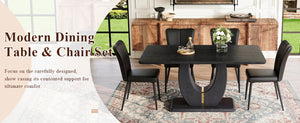 English Elm Black Wood Grain Mdf Dining Table Set Seats 4 with Striped Pu Leather Chairs W1151S04427