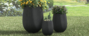 English Elm U_style Egg Shaped Mgo Stone Look Planters Set of 3 Sculptural Pots for Patio Garden N711P406659B