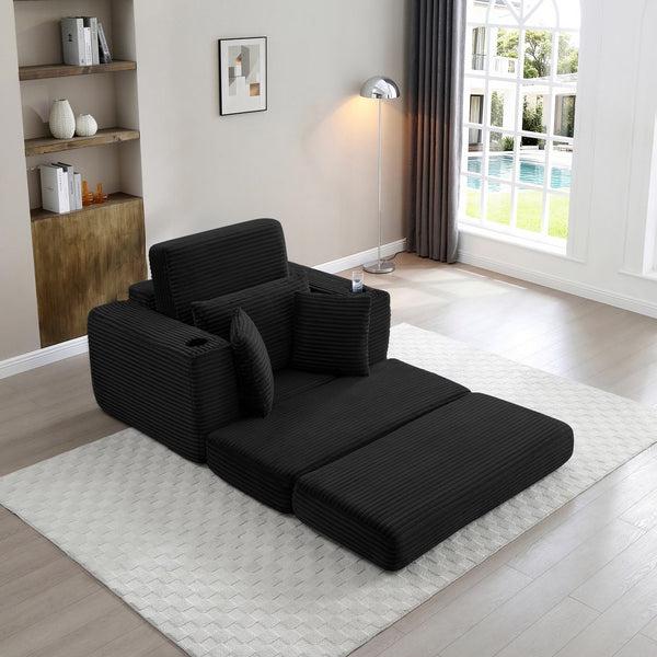 English Elm 52.4'' Boneless Foam Chaise Lounge Convertible Corduroy Sofa Bed for Living Room Black W1117P410664