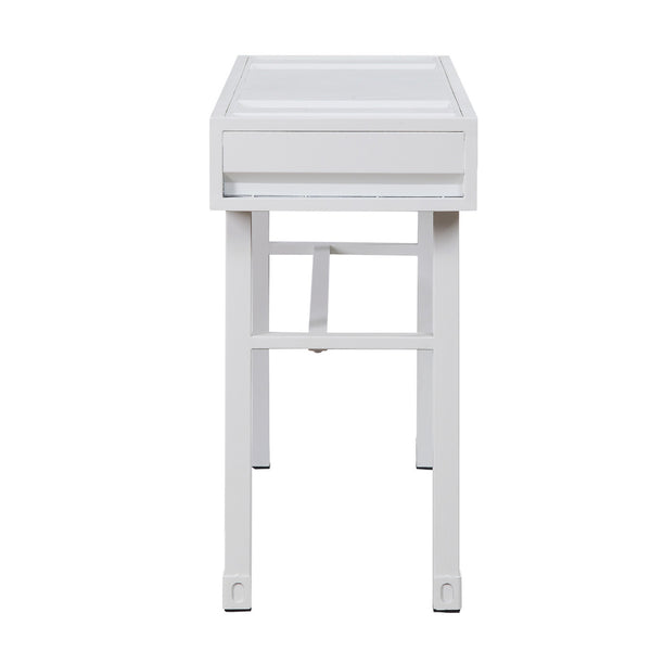 English Elm Metal Vanity Desk with Recessed Panel Design, One Drawer Accent Table for Stylish Bedroom Focal Point White B016P317132