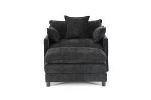 English Elm 39.4" Chenille Club Chair with Ottoman Solid Wood Frame for Living Room or Bedroom Black W3244P392667