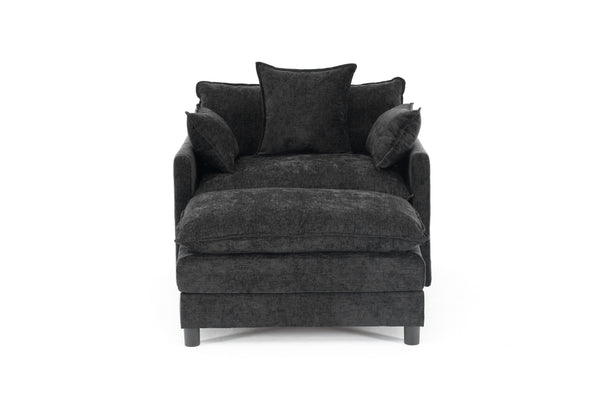English Elm 39.4" Chenille Club Chair with Ottoman Solid Wood Frame for Living Room or Bedroom Black W3244P392667
