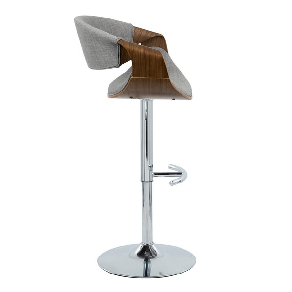 English Elm Curvo Adjustable Barstool Set Of 2 - Mid-Century Modern Swivel Stools With Chrome, Walnut & Grey Fabric B202S00807