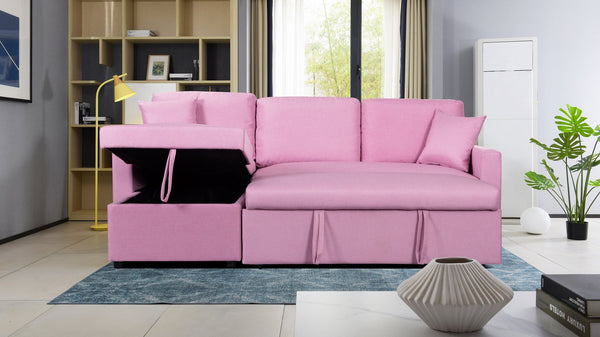 English Elm Sorrelle Linen Sleeper Sectional with Reversible Chaise and Hidden Storage Compartment Pink B2749S00041
