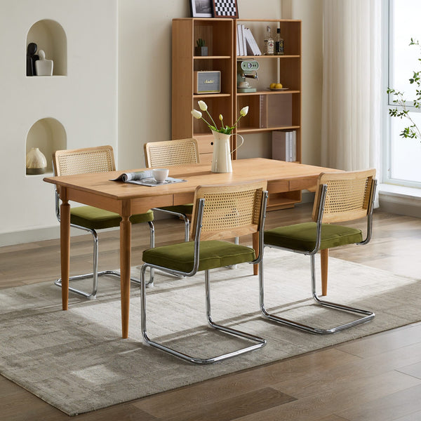 English Elm Mid Velvet Mid Century Dining Chair with Rattan Back, Solid Wood Frame, Plush Velvet, 360lb Capacity Olive Green W1143P168320