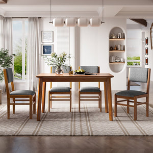 English Elm 5-Piece Counter Height Dining Set with Faux Marble Top and Upholstered Seats, Mid-Century Pub Charm Brown+Gray N752S000017D