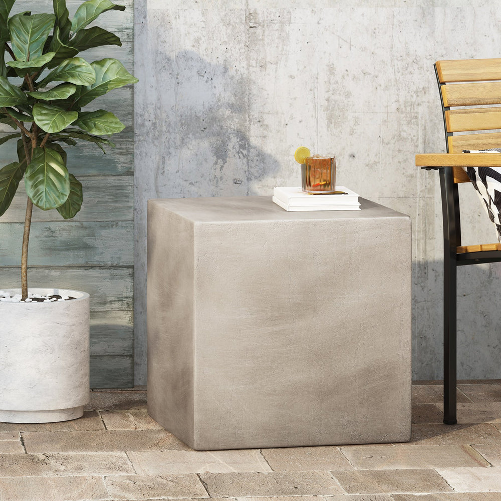 English Elm Outdoor Mgo Concrete Cube Side Table for Patio Deck or Garden Lounge Spaces 70882.00