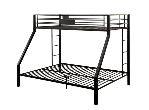 English Elm Limbra Sandy Finish Twin XL/Queen Bunk Bed with Metal Frame, Built-In Ladder, Full Guard Rail Durable Black 63 L x 19 W x 4 H B2726S00208