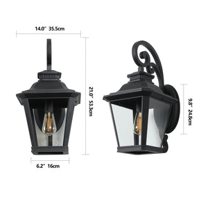 English Elm 14" Vintage Farmhouse Outdoor Wall Sconces 2 Pack Matte Black Aluminum Clear Glass W2312P415973