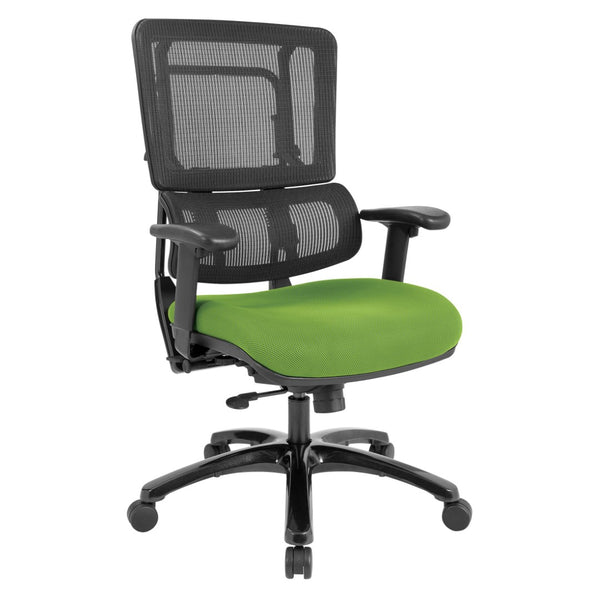 OSP Home Furnishings Vertical Mesh Back Ergonomic Manager Chair with Synchro Tilt and Polished Aluminum Base Green 99663B-6