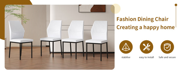 English Elm Luxury Modern White Pu Dining Chairs Set Of 4 - Ergonomic Design With Stylish Black Metal Legs W1151P282695