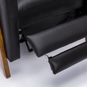 English Elm Richland Mid-Century Top Grain Leather Push Back Recliner with Exposed Wood Frame and Coil Seating Black B050P366074