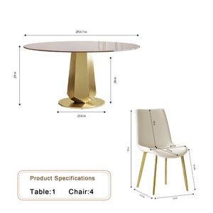 English Elm 53 Inch Round Smoked Glass Dining Table with Gold Steel Base Seats Eight W2700S00095