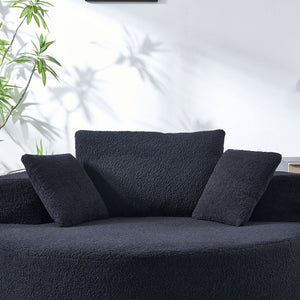 English Elm 55"l Teddy Fleece Round Chaise Chair Plush Foam Seating for Modern Living Rooms Black W1669P368466