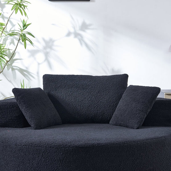 English Elm 55"l Teddy Fleece Round Chaise Chair Plush Foam Seating for Modern Living Rooms Black W1669P368466