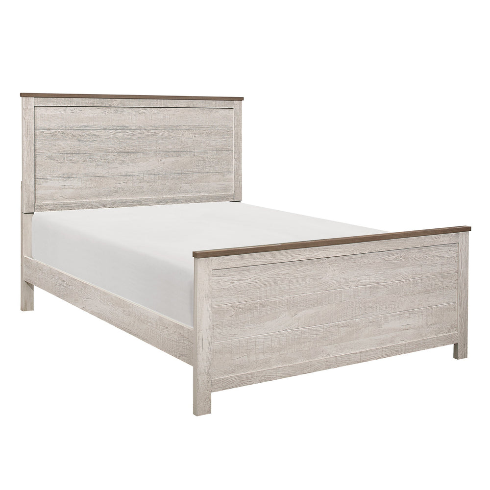 English Elm Transitional Nashville Queen Panel Bed – Two-Tone Antique White & Brown Rustic Melamine Finish, Classic Bedroom Anchor B011S01164
