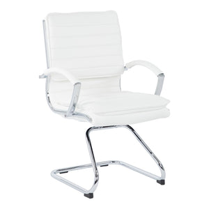 OSP Home Furnishings Guest Faux Leather Office Chair with Chrome Sled Base and Ergonomic Lumbar Support White SPX23595C-U11