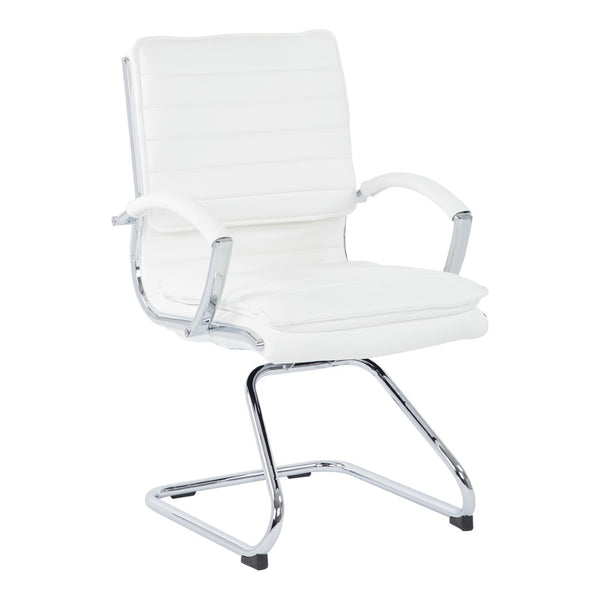 OSP Home Furnishings Guest Faux Leather Office Chair with Chrome Sled Base and Ergonomic Lumbar Support White SPX23595C-U11