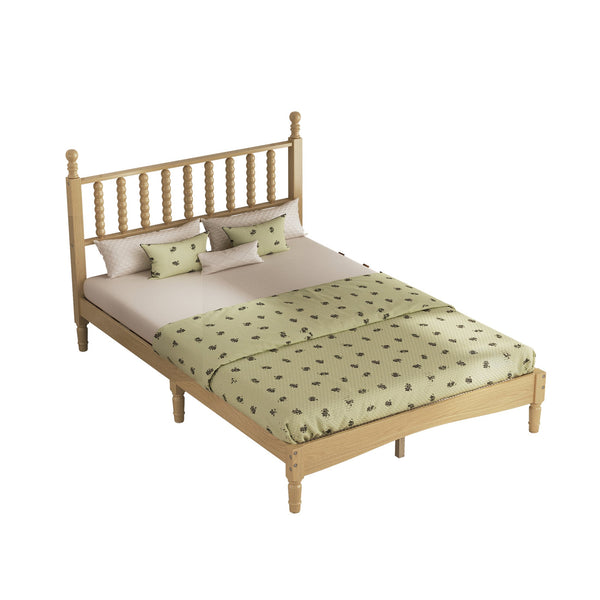 English Elm Full Size Rubberwood Platform Bed Gourd Headboard Retro Bohemian Bedroom Frame N733P338317M