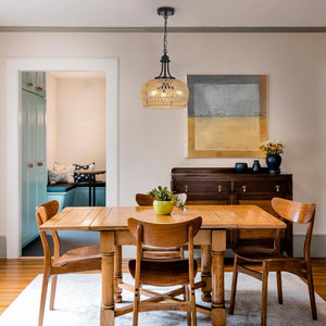 English Elm Farmhouse Rattan Chandelier - 3-Light Boho Pendant Light Fixture For Dining Room & Coastal Spaces W2738P185445