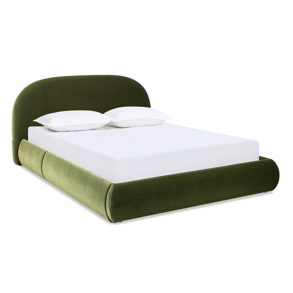 English Elm Jennifer Taylor Home - Archie Olive Green Puffy Grounded Upholstered Platform Bed — Velvet Arch Headboard, No-Box Spring Needed B2719P238215