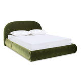 English Elm Archie Puffy Grounded Upholstered Platform Bed, Olive Green Performance Velvet