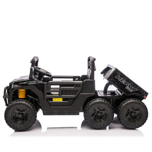 English Elm 24v Electric Kids Dump Truck 4wd Six Wheel Ride on with Remote Suspension Cargo Bucket Black W1578P380841
