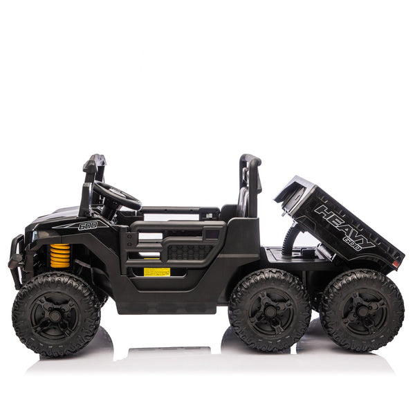 English Elm 24v Electric Kids Dump Truck 4wd Six Wheel Ride on with Remote Suspension Cargo Bucket Black W1578P380841